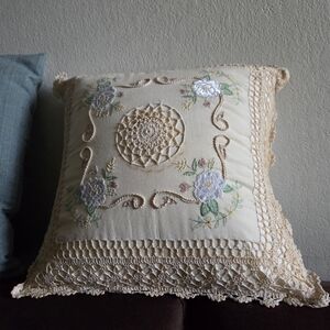 Embroidered Lace Accent Pillow